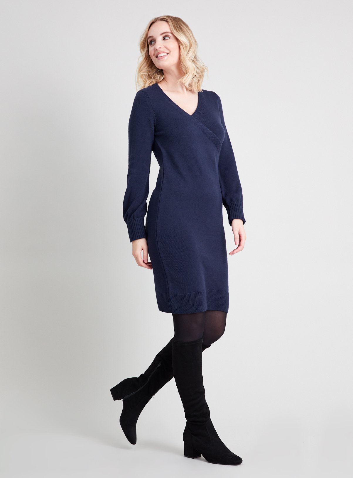 Navy Soft Touch Wrapover Jumper Dress ...